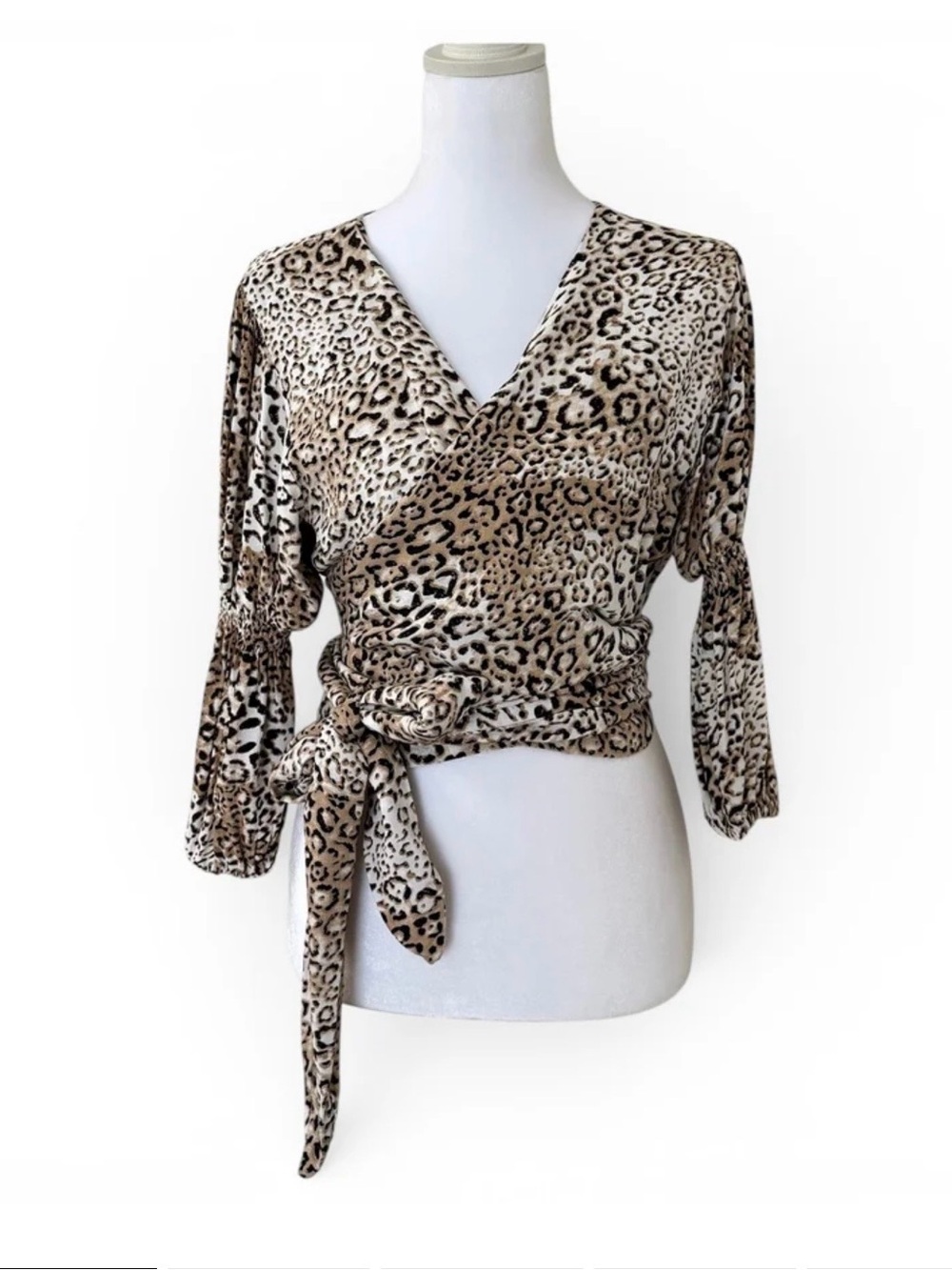 Faithfull the Brand Leopard-Print Wrap Crop Top in Beige and Brown